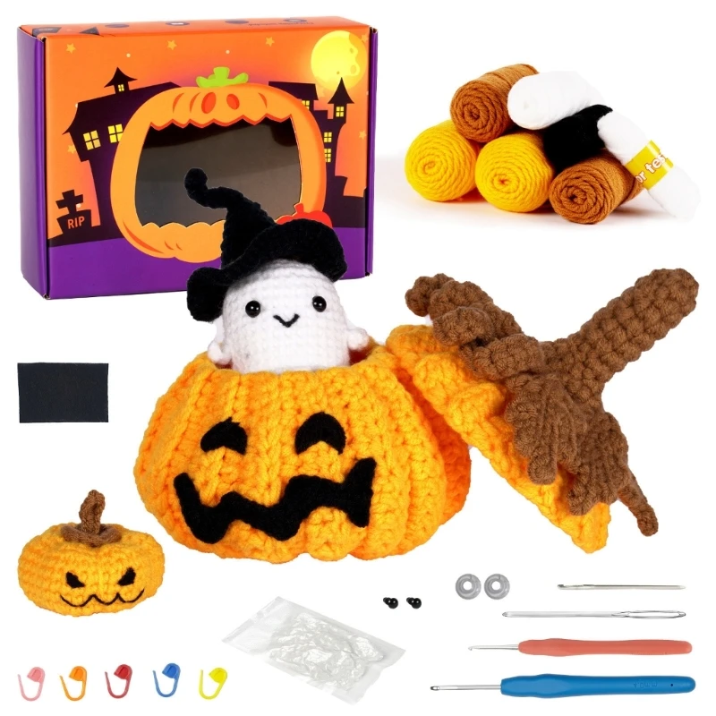 2024 New Halloween Pumpkins Crochet Set with Step-by-Step Instruction, Knitting Accessory