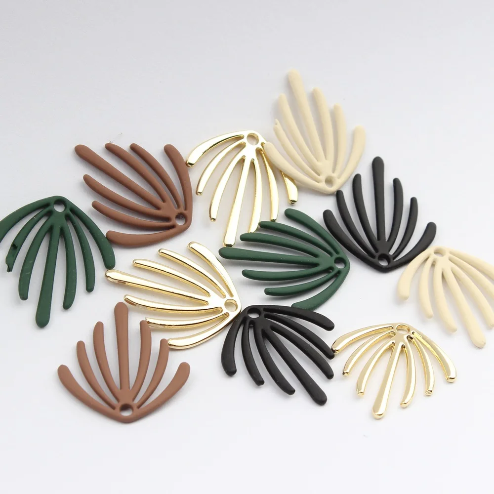 Hand-painted Alloy Geometric Irregular Seaweed Leaf Pendant Charm for DIY Earrings and Jewelry Making 20*22mm 10pcs/lot