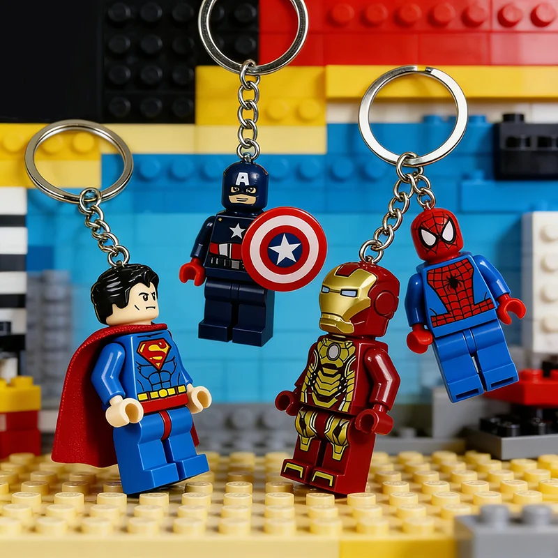 Chaveiro de Blocos de Montar Kawaii Homem-Aranha Homem de Ferro, Mini Figura de Ação, Pingente para Mochila, Ornamento para Interior de Carro, Colecionável de Desenho Animado