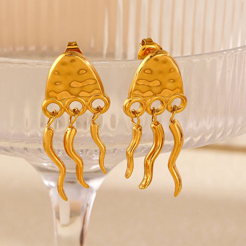 ROXI | Stainless Steel Jellyfish Earrings for Women. Gold Document. Hip Hop Punk Gift. Trendy 2024