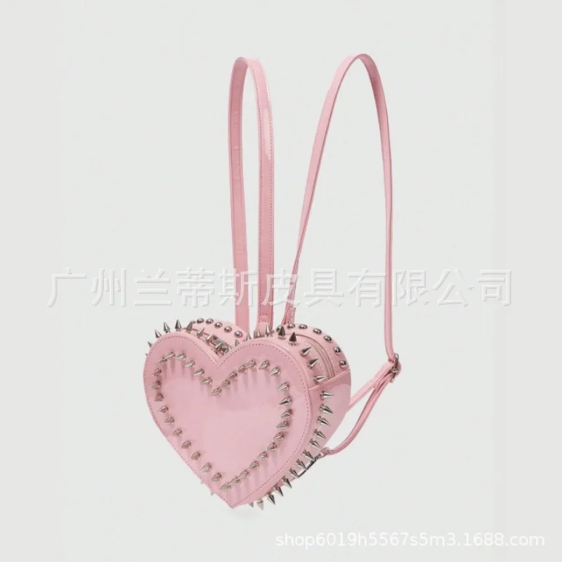 Summer Red Crossbody Bag with Metal Studs Adjustable Strap Daily Use Fashion Backpack Рюкзак С Экраном view 4