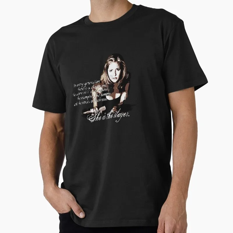 Buffy Inspired Graphic T-Shirt, 0811 Vintage Vampire Slayer Print Tee, Retro Horror Series Short Sleeve Casual Shirt US Size Top
