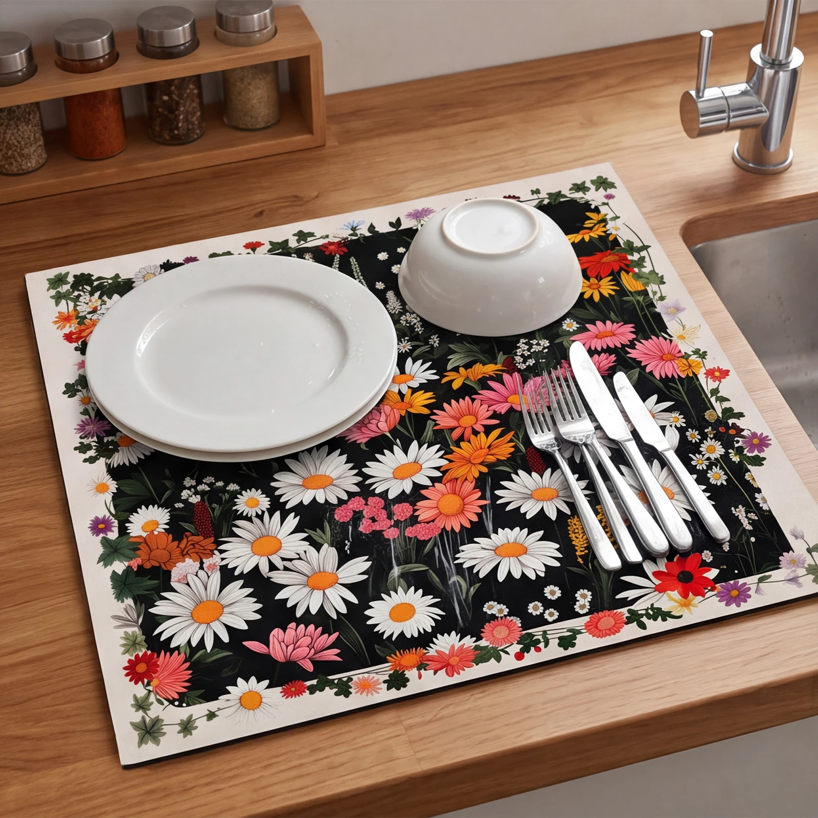 Quick Dry Absorbent Mat Diatomite Drying Pad Quick Drying Water Drain Mat for Kitchen Bar Countertop Fast Water Absorption Mark