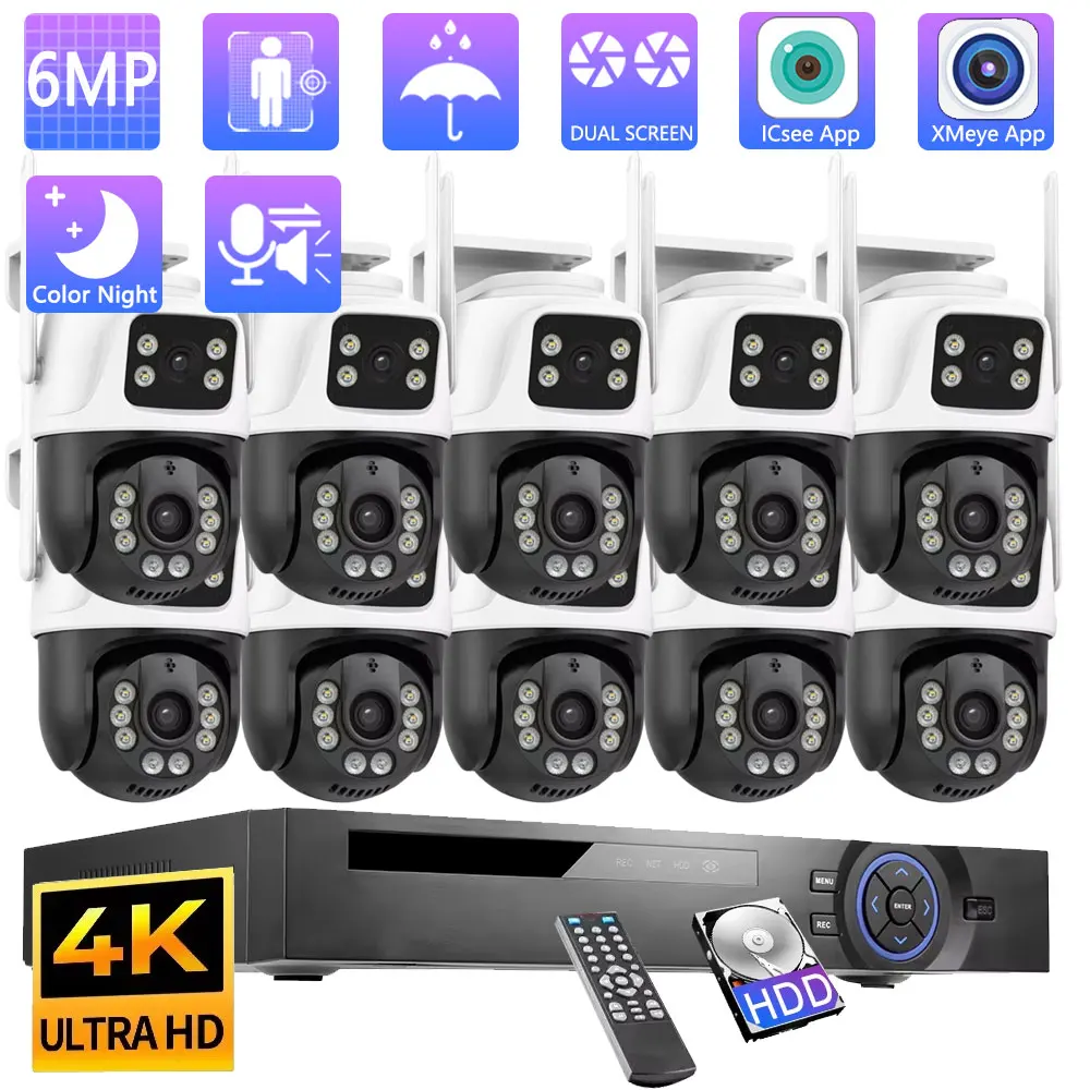 10CH 8MP 4K NVR Security Wifi PTZ Camera CCTV System Home Video Surveillance Kit Auto Track 2-Audio Record Outdoor Ip Camera Set