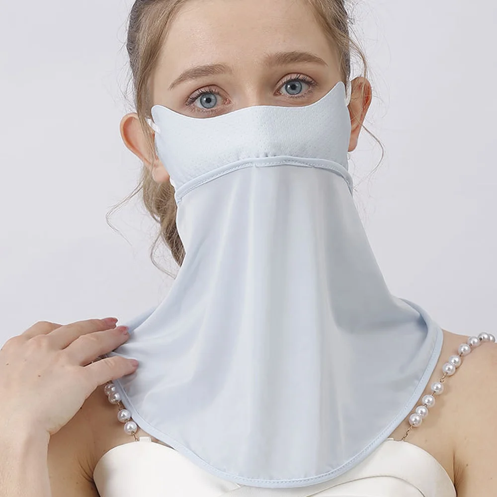 새로운 UPF50 + 아이스 실크 선 스크린 마스크 통기성 방풍 페이스 커버 목 보호 안티 uv 귀 교수형 마스크