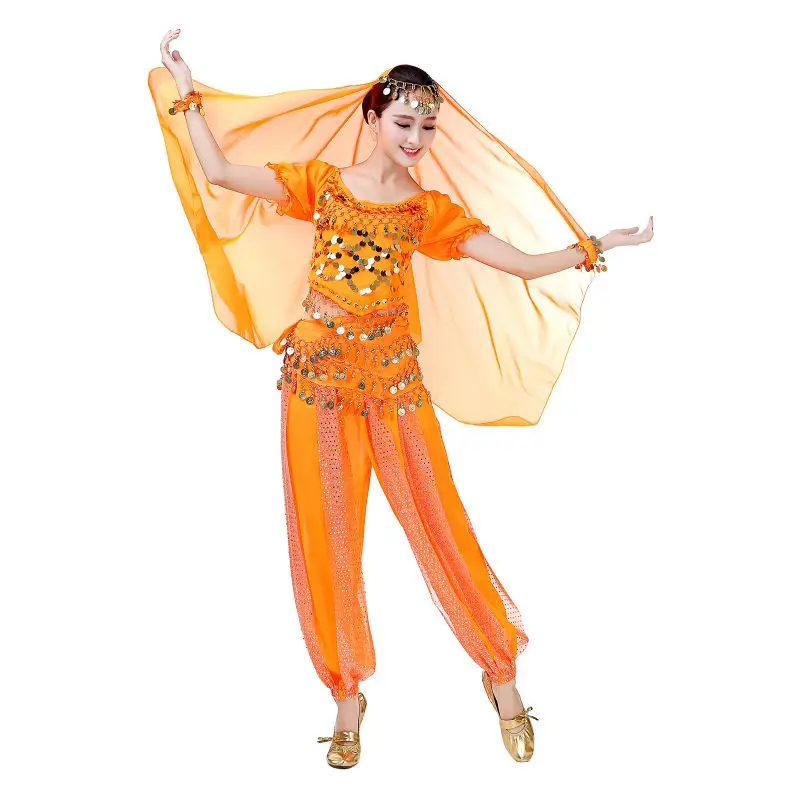 

Women Belly Dance Costumes Belt Pants Veil Accessories Bandana Performance Competition Indian Cloth Set Bollywood Dancing