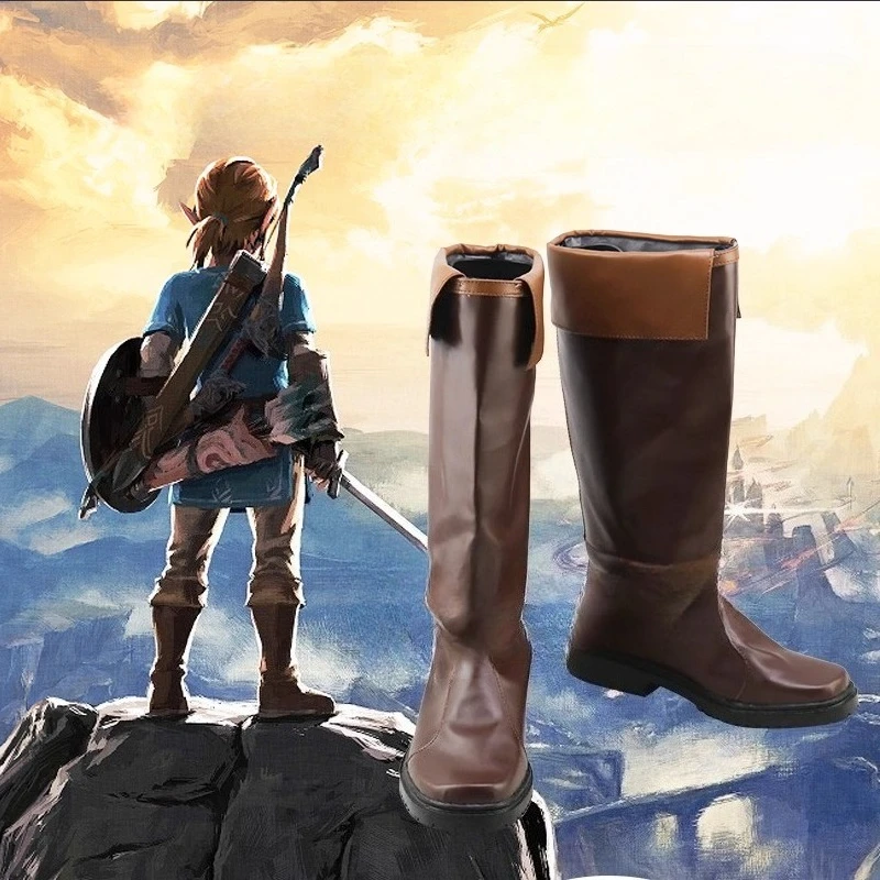 

Кожаная обувь для косплея The Legend of Zelda Link, сапоги до середины икры, Хэллоуин, маскарад, карнавал, костюм для вечеринки, реквизит
