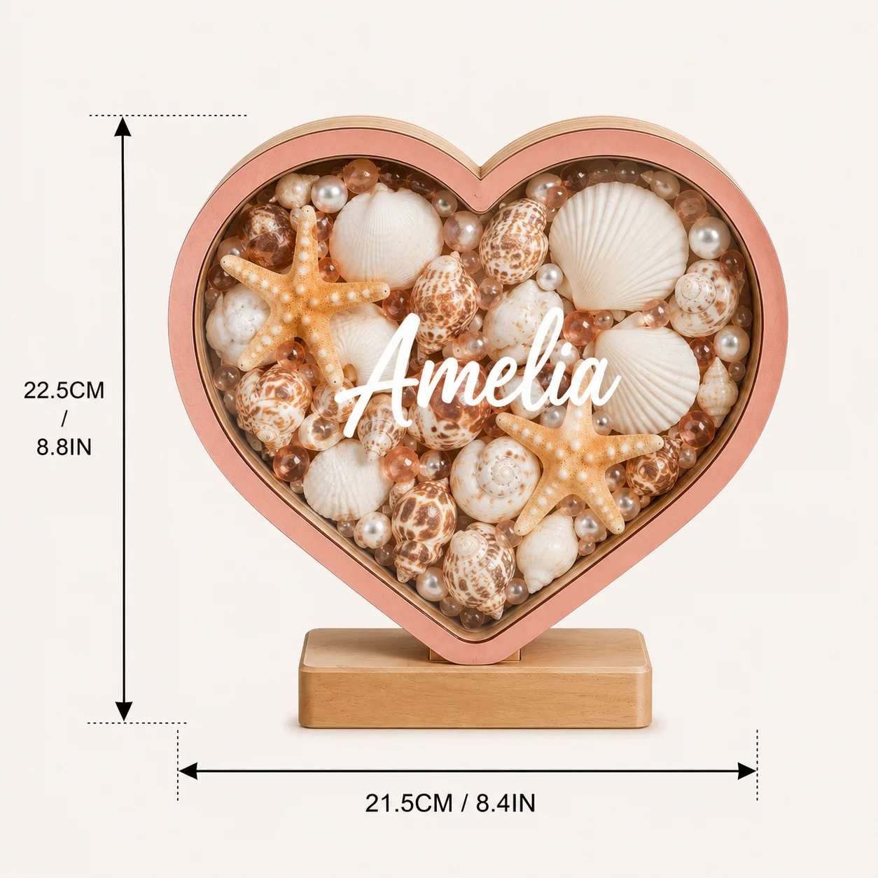 Custom Seashell Display Box Personalized Heart Shell Box UV Print Name LED Light Wooden Keepsake Storage Decor for Bedroom Gift
