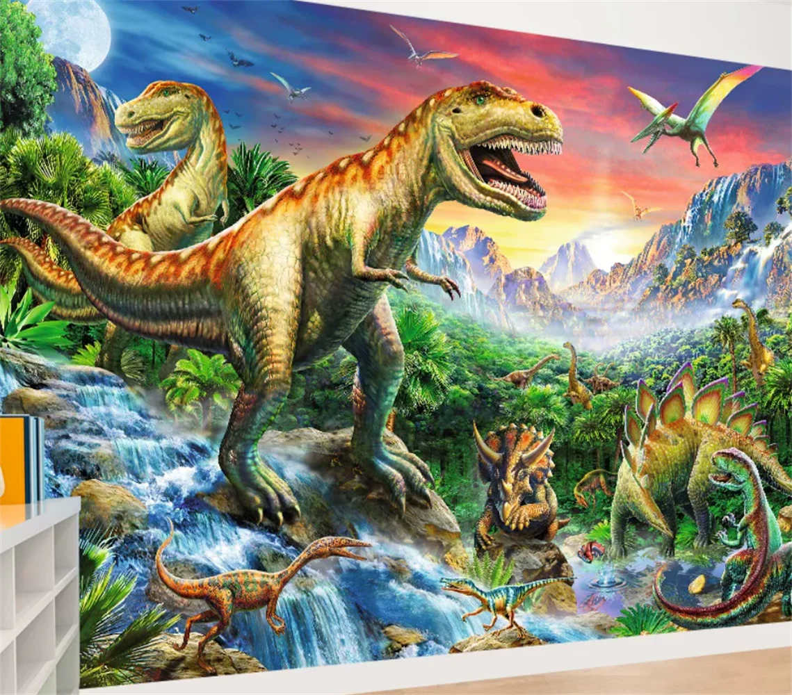 Nordic cartoon dinosaur wallpaper children's room bedroom early education center homestay theme customized mural