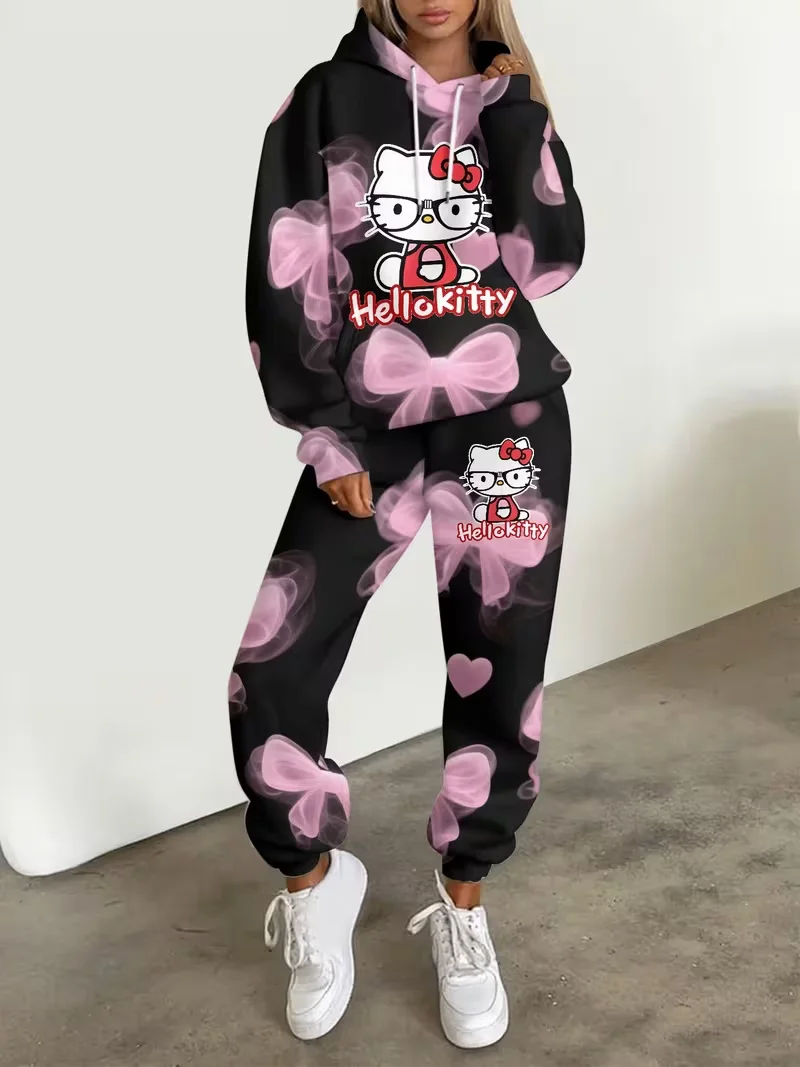 

Sanrio Family Hello Kitty Kuromi осенне-зимний уличный милый крутой комплект с капюшоном и штанами, подходит для взрослых и детей