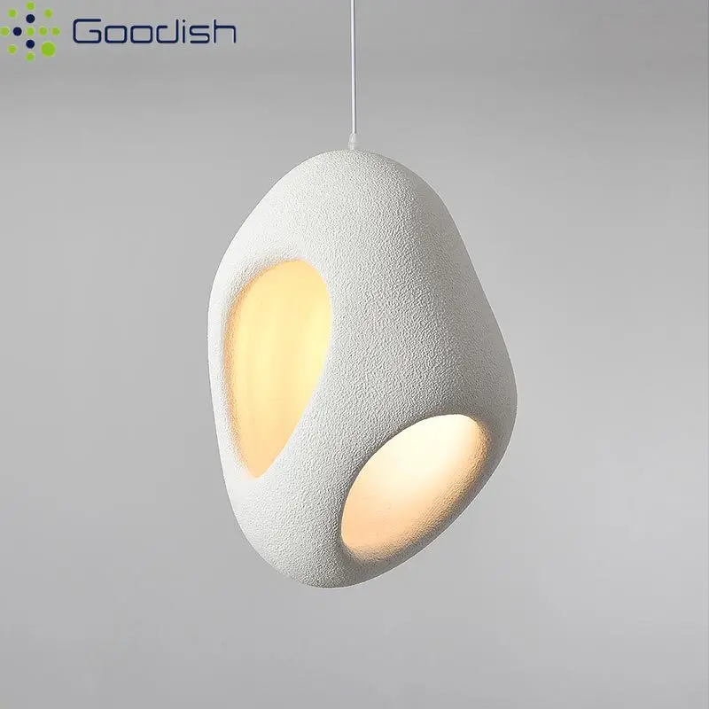 Minimalist Nordic Resin Agate Stone in the Shape of a Hole LED Pendant Lights Lustre Lamps for Living Room Decoration Chandelier