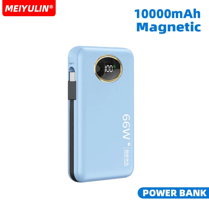 10000mAh Magnetic Wireless Power Bank Portable Charger PD20W Wireless Fast Charge External Battery Built In Cable for iPhone 14