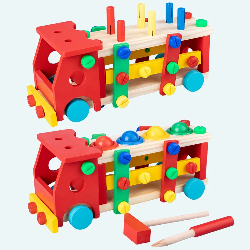 

Children's wooden screw car disassembly tool car boys and girls nut car assembly wooden multi-function engineering car toy