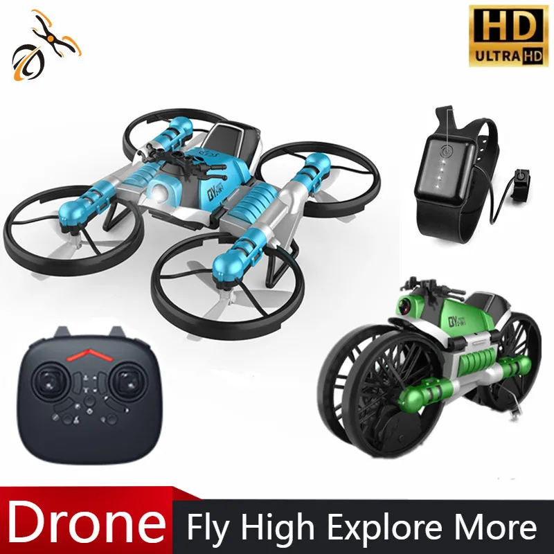 2025 Mini Drone 2 In1 Foldable RC Motorcycle HD Camera Hand Gesture Helicopter Outdoor Indoor Quadcopter Toy Boy Birthday Gift
