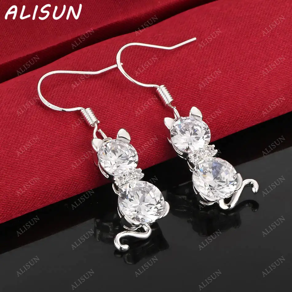 

ALISUN 925 Sterling Silver Zircons Cat Earrings Drop Earrings Creativity Gifts Street All-match Party And Daily Wear