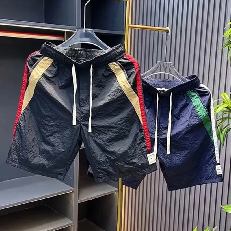 

Лето 2023, новинка Ice Silk Qui Dry, тонкие мужские рта четырех четверти, уличные пляжные рта, свободный крой, эластичный пояс в пять четвертей