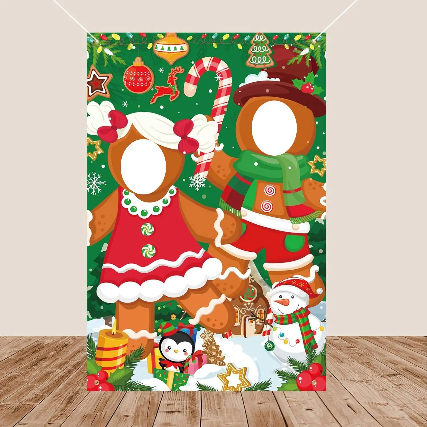 1.5 * 1M Fun Gingerbread Man Face Exposure Background Cloth Christmas Party Background Photo Decoration