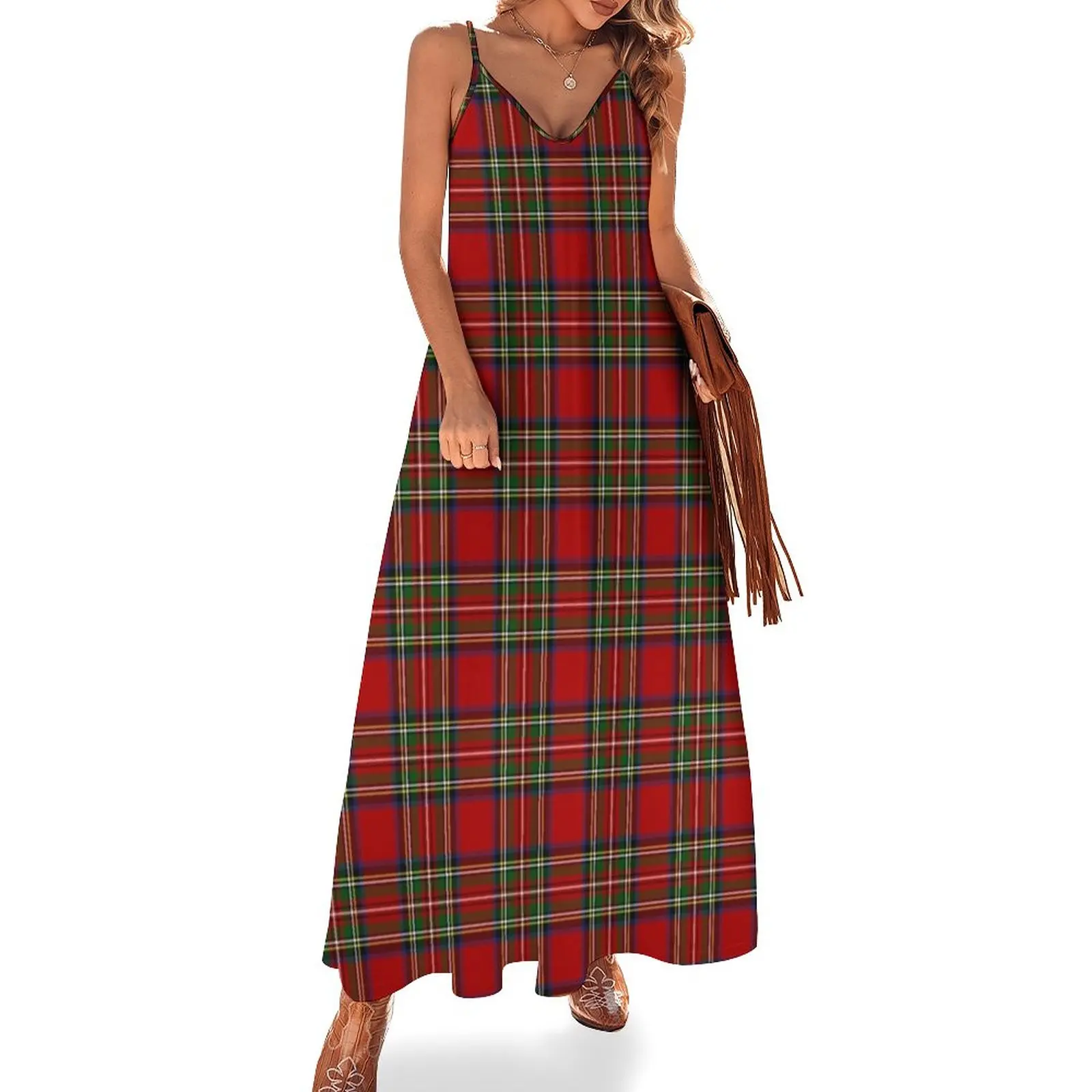 

Royal Stewart Tartan Plaid Sleeveless Dress Women's summer skirt Party dresses for women womans clothing Women long dress