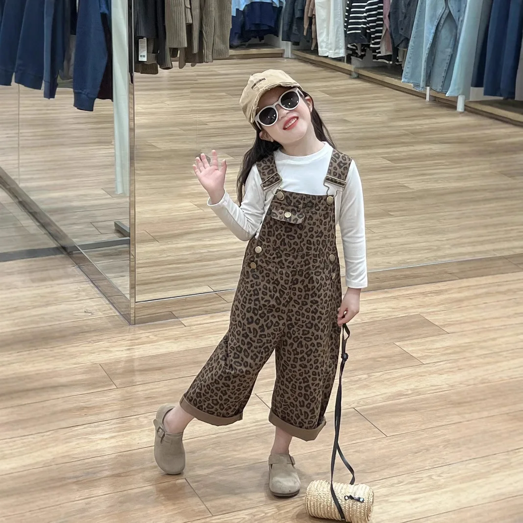 Jumpsuit for Girls 2026 Autumn Kids Girls Retro Leopard Print One-piece Overalls