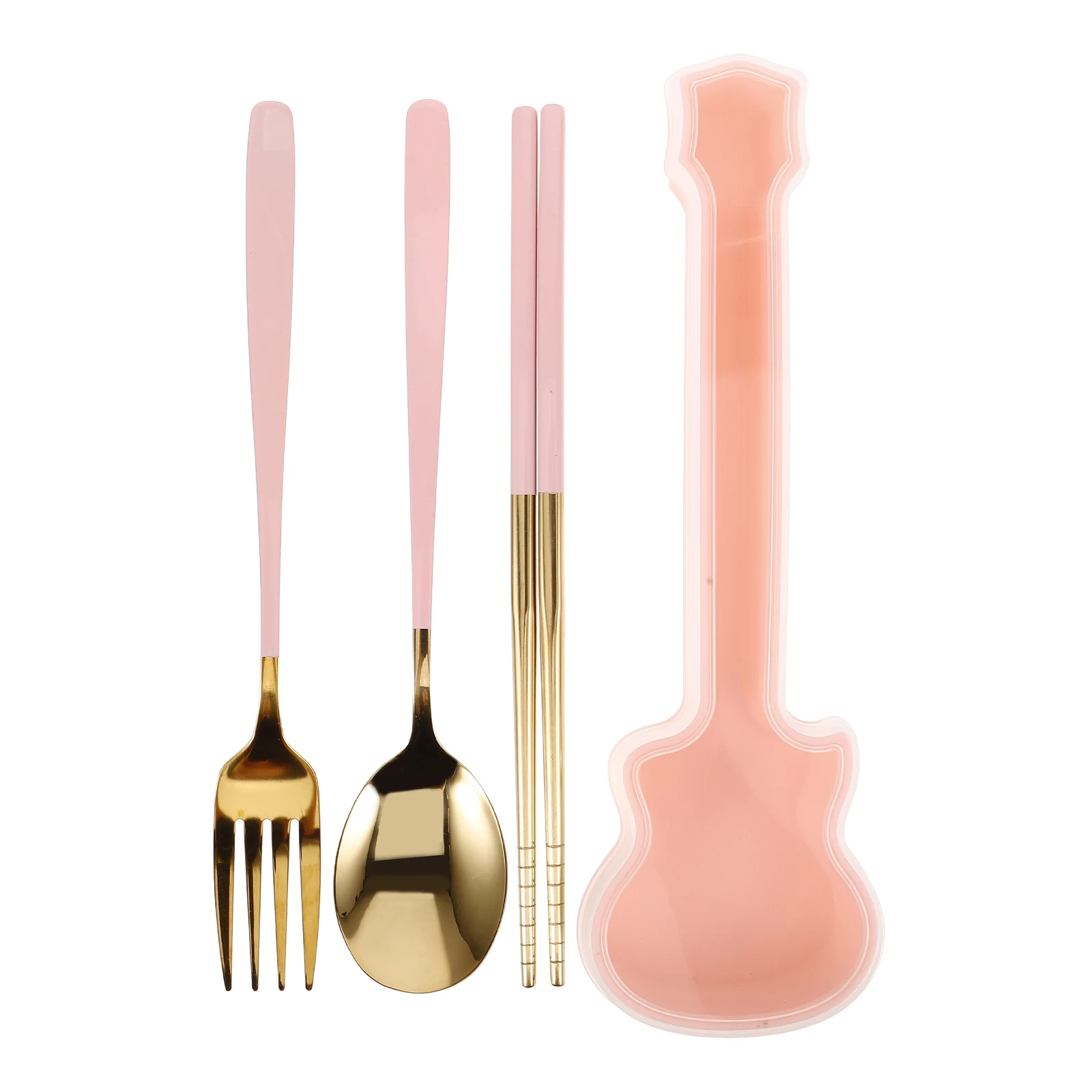 

1 Stainless Steel Cutlery Compact Reusable Utensils Kit With Guitar Case For Travel Outdoor Picnic Lunch Camping Utensil Set