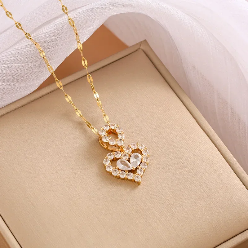 Concentric knot zircon pendant necklace female titanium steel diamond-encrusted collarbone chain