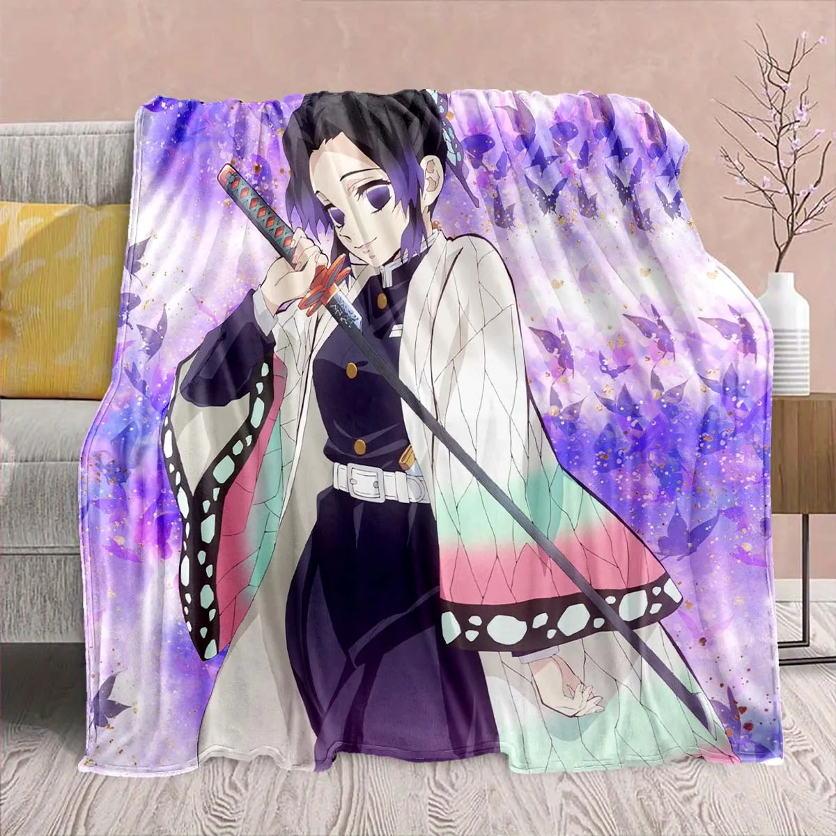 Demon Slayer Anime Flannel Blanket - Soft Warm Perfect for Sofa, Bedding Camping Travel Office Home Decor -QJY