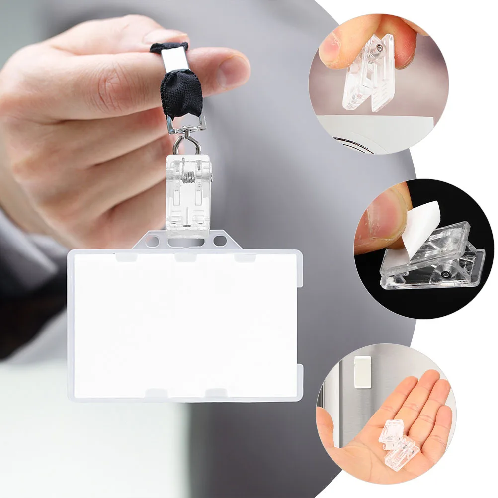 

20Pcs Clear Plastic Spring Clip Transparent Self Adhesive Wall Clips Small Sticky Name Tag Badge Holders Clip Adhesive Clips