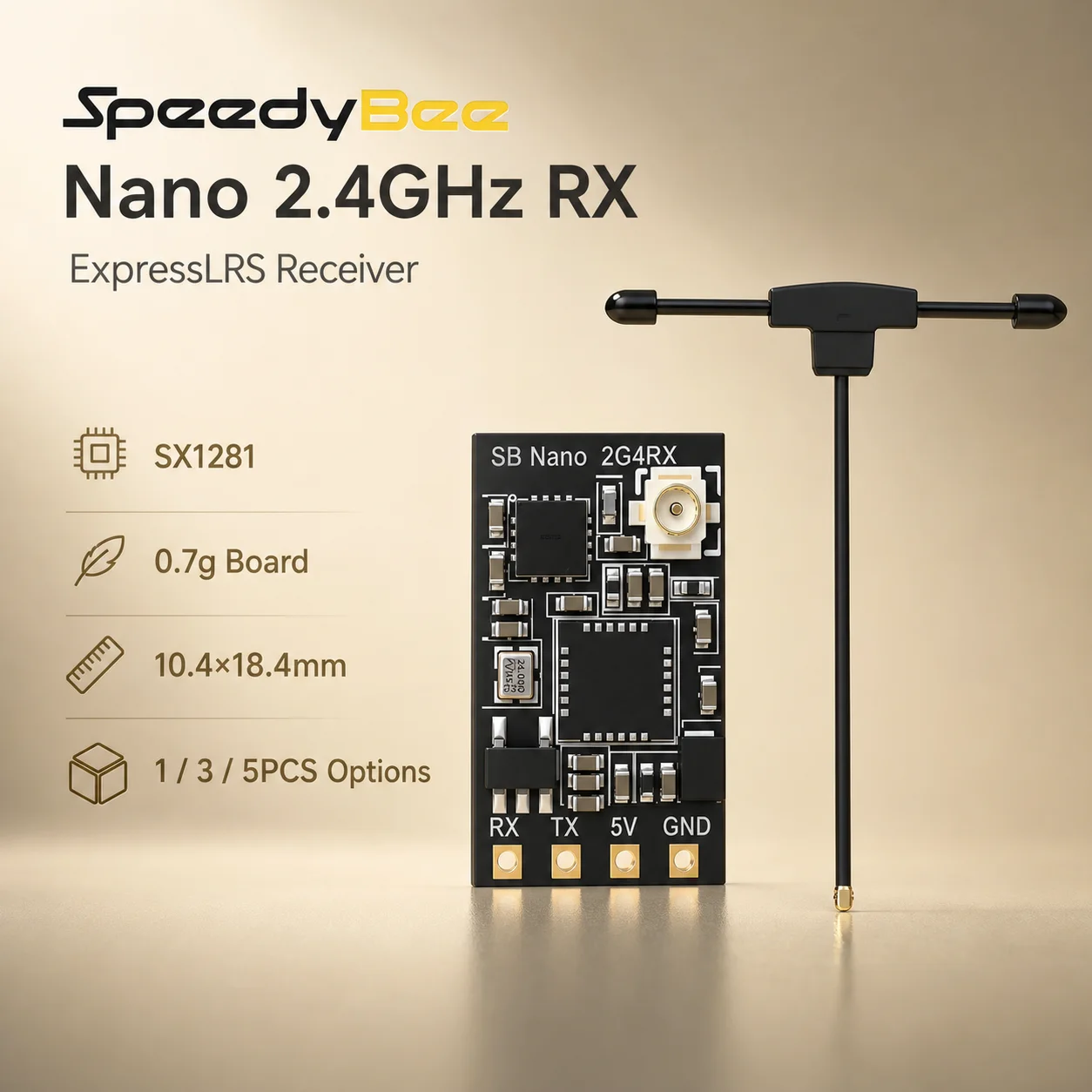 SpeedyBee Nano ExpressLRS Receiver 2.4GHz 100mW IPEX1 T Antenna 0.7g For Compact FPV Drone RC Aircraft Build 1PC 3PCS 5PCS