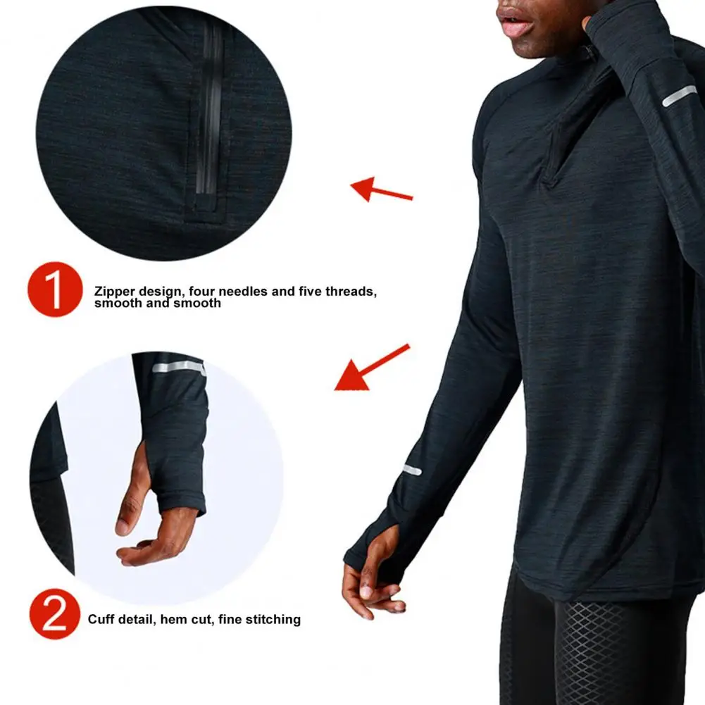 

Men Sport Top Zipper Stand Collar Thin Sweat Absorption Quick-drying Long Sleeve Basketball Training Fitness Workout T-shirt
