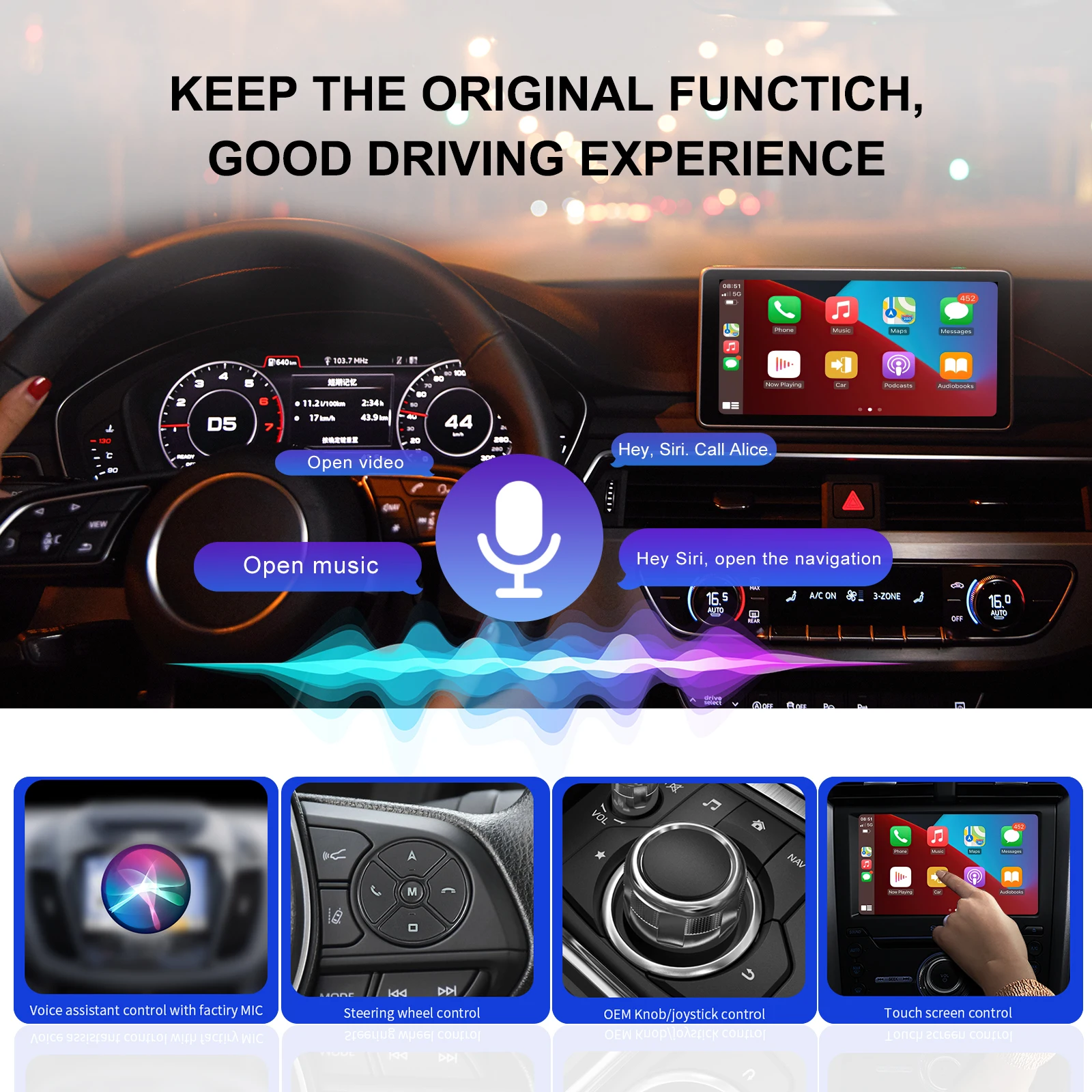 Podofo Carplay Ai Box Wireless CarPlay Car Adapter Apple Wireless Carplay Dongle Plug Play For Kia VW Toyota Peugeot Volvo