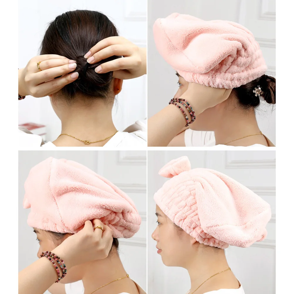 2Pcs Coral Fleece Hair Drying Caps Super Absorbent Lightweight Shower Turban Fast Drying Bowknot Style Water Absorption Hair Cap