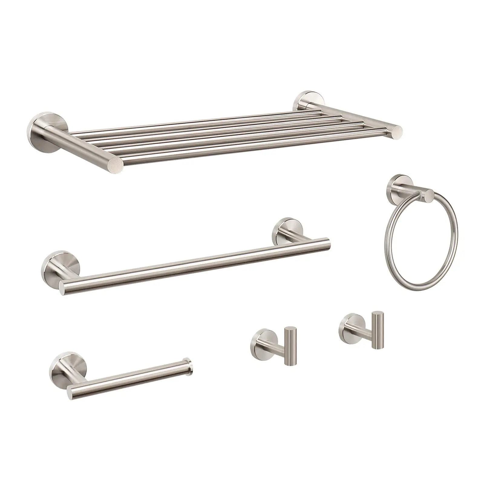 

6 Piece Bathroom Accessories Set SUS304 Stainless Steel Towel Rack Bar Ring Hooks Wall Mounted Brushed Nickel