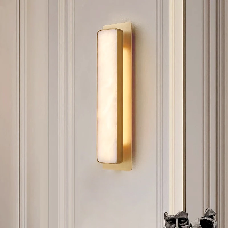 

New Chinese style all-copper marble wall lamp Long staircase Living room TV background wall lamp Internet celebrity luxury bedro