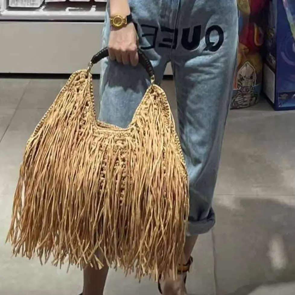 

Women Straw Bag Shoulder Bag Woven Solid Straw Female Tote Bag Handmade Fashion Holiday Casual Top-Handle Bags Lady Beach Purse
