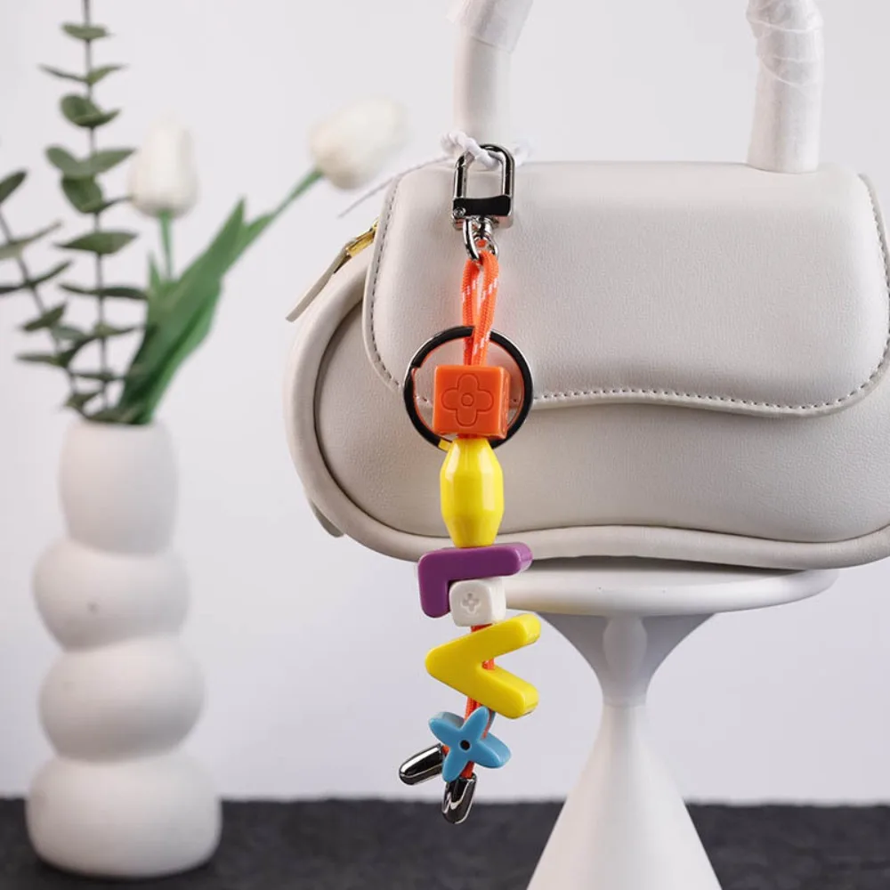 

Kawaii-Cute Dopamine Letter Bag Pendant Anti-lost Handmade Y2K Beaded Chain Keyring DIY Jewelry Car Key Chain Birthday Gift