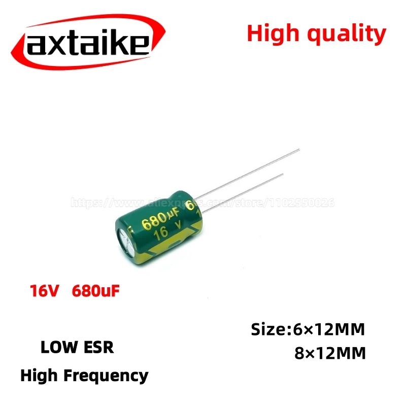 

50PCS 16V680uF Aluminum Capacitor, High Frequency Low ESR 105°C Radial for Power Supply/Solar Inverter Size: 6×12MM 8×12MM