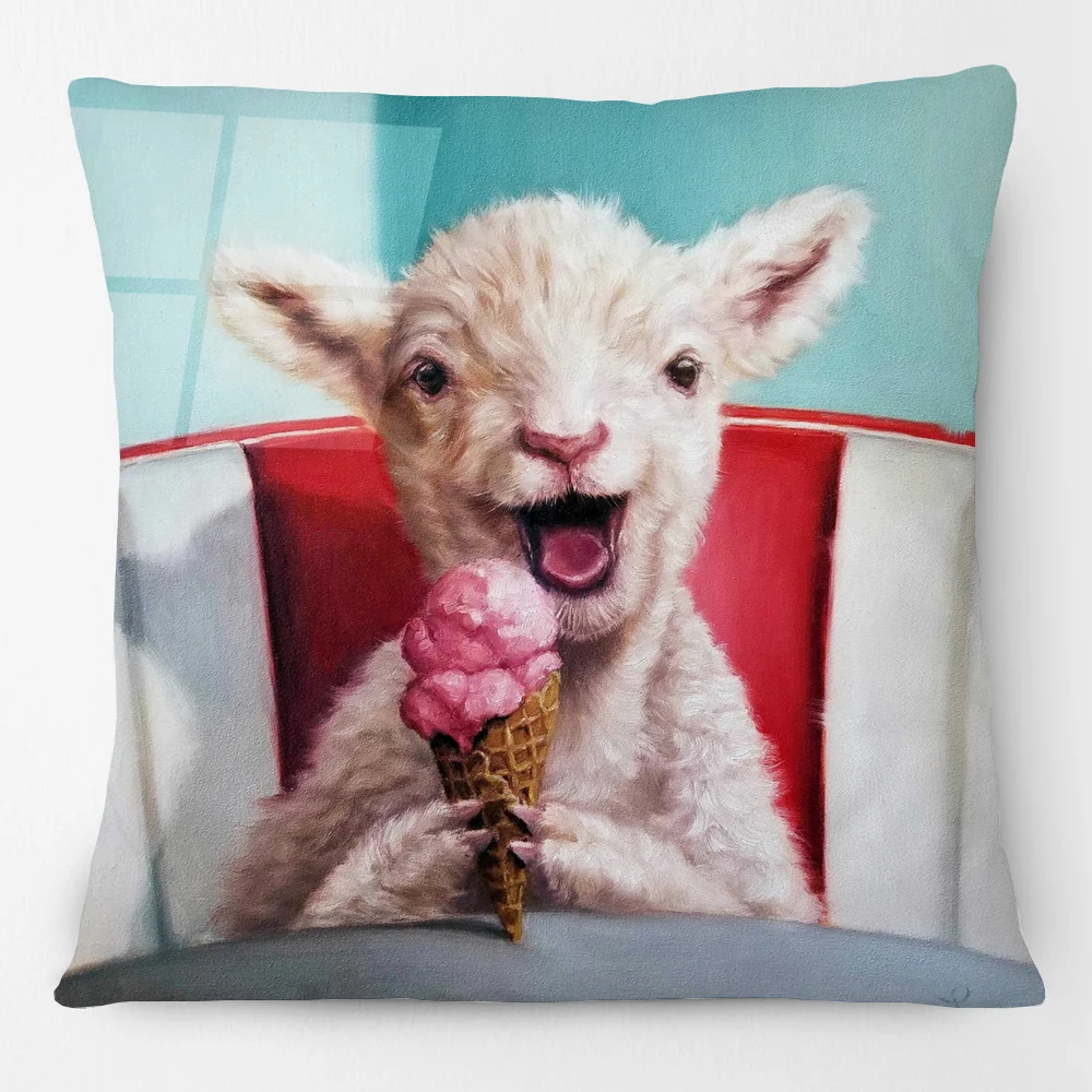 European Rabbit Cock Bear Pig Sheep Duck Tourists Dog Poster Animals Painting Cushion Covers Decorative Pillowcase