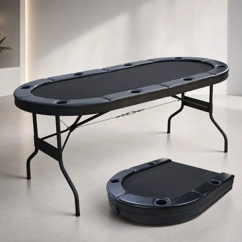 Foldable Poker Table for 8 Players with Baccarat and Sic Bo Layouts Chips Included