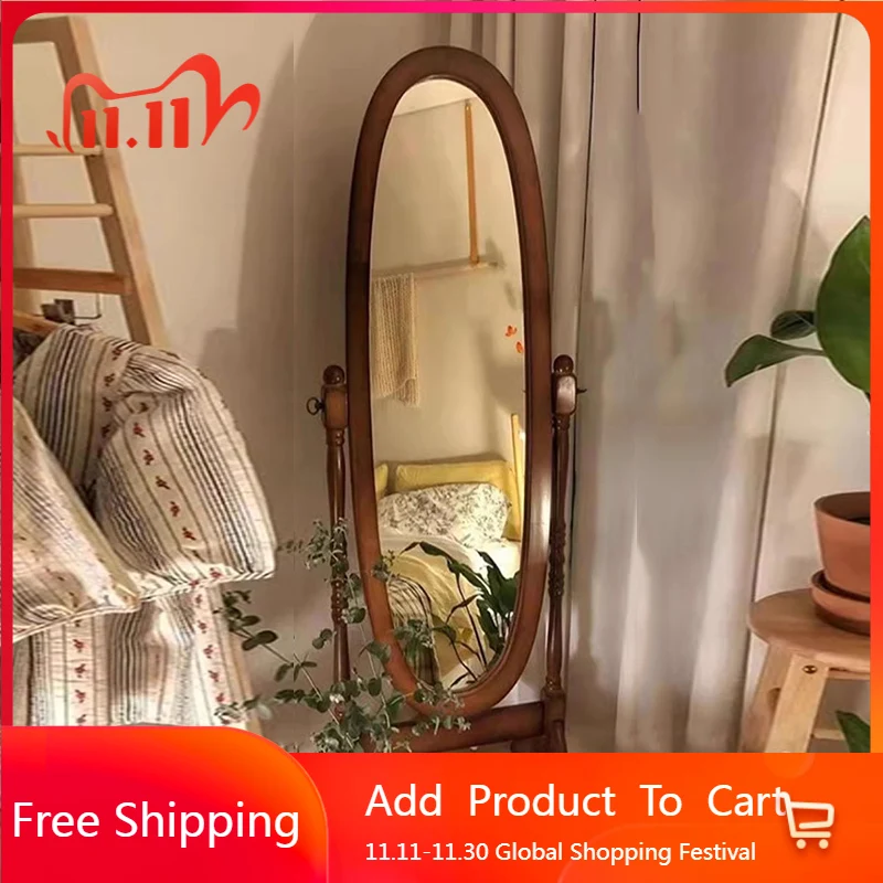 

Wooden Rattan Mirror Bedroom Korean Style Floor Cute Long Aesthetic Standing Mirror Full Body Vintage Espelhos Home Products