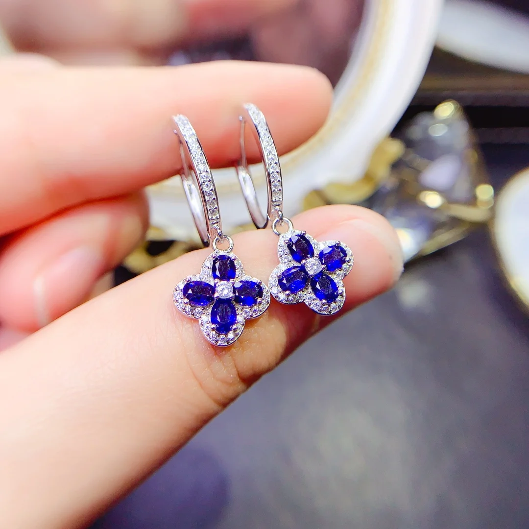 

Sterling silver 925 natural sapphire earrings for Ladies Luxurious beautiful ladies wedding gift with fine jewelry free shipping