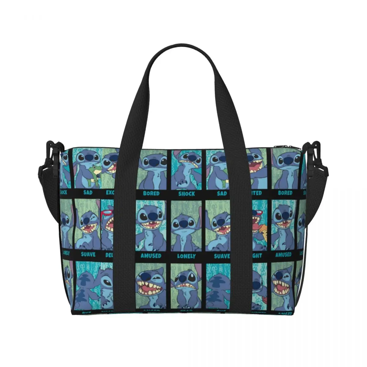 Custom Emotions Of Stitch Beach Tote Bag for Women Large Compartment Beach Gym Travel Bags