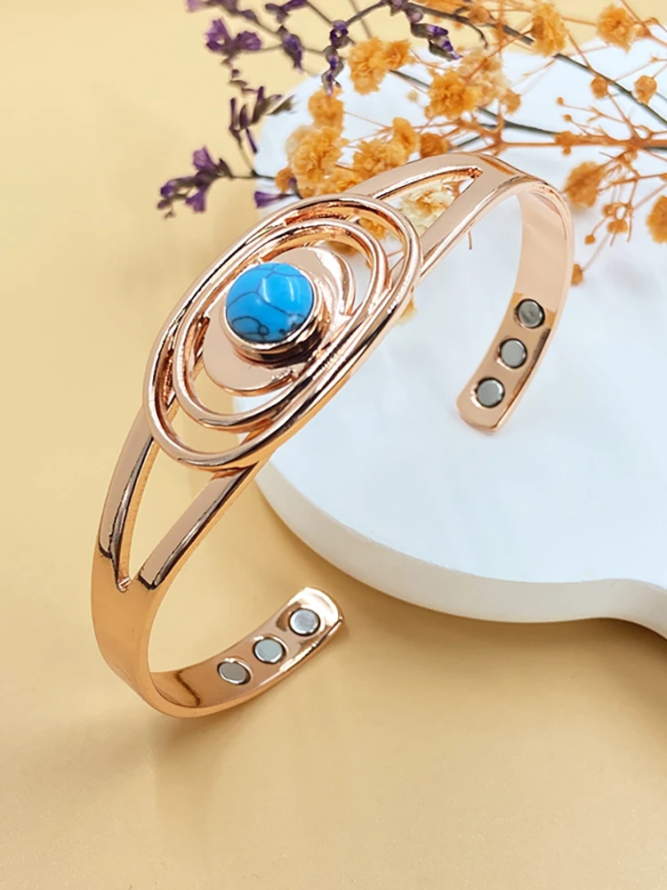 Magnetarmband aus reinem Kupfer für Damen, türkisfarbenes Inlay, verstellbare Größe, perfekter Weihnachtsgeschenkschmuck zum Muttertag – Detail 3