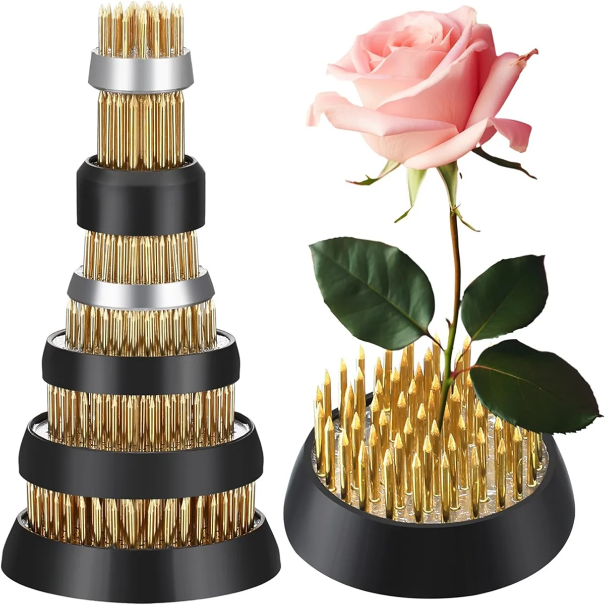 ABQR 6Pcs Flower Frogs Round Brass Floral Frogs Flower Holder Japanese Ikebana Vase Kenzan Flower Arranger Flower Fixed Tools