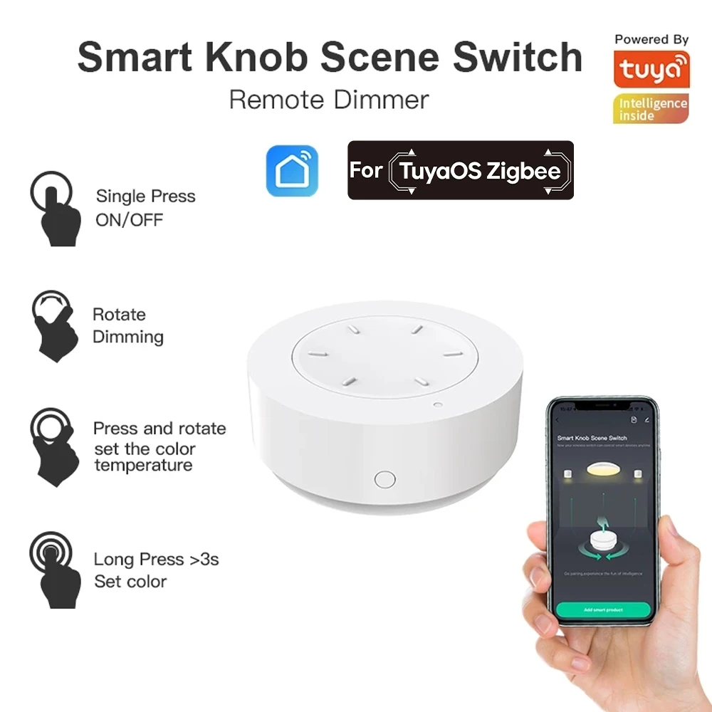 Interruttore intelligente Tuya ZigBee con manopola per scene, controlla senza fili luci, tende e interruttori tramite l'app Tuya Smart