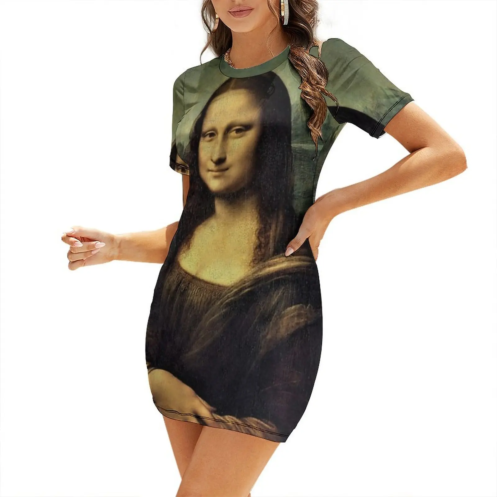 Classic Mona Lisa Painting By Leonardo Da Vinci Short-Sleeved Dress ceremony dresses dresses for woman 2026