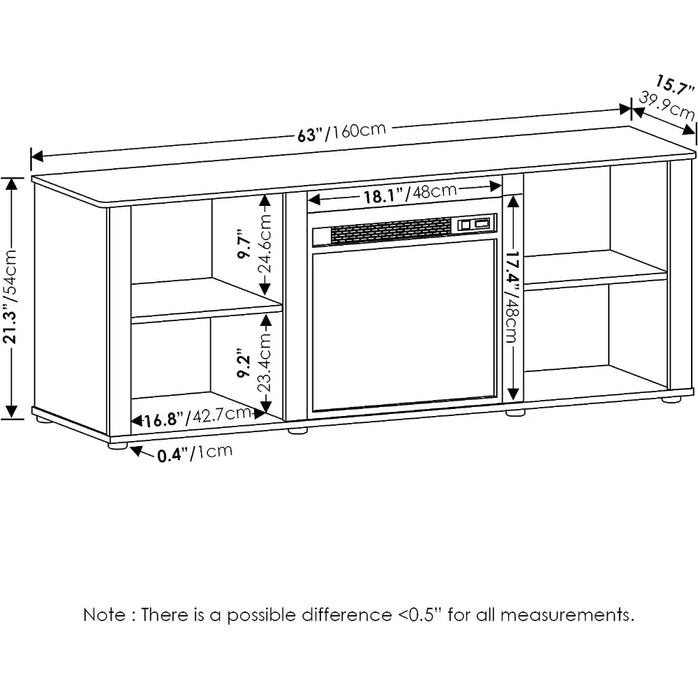 Classic 70 Inch TV Stand with Fireplace, Americano