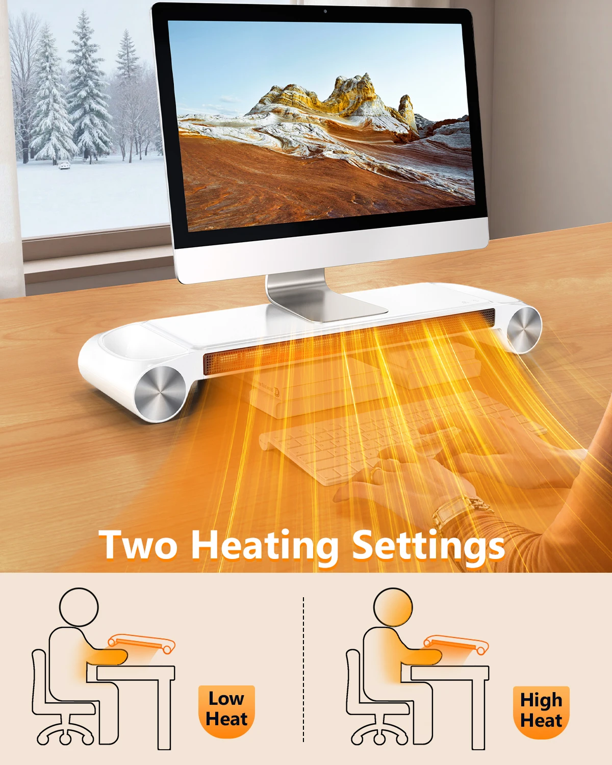 Oatsbasf Desktop Monitor Stand & Heater Computer Desk for Home Office Electric Heater Winter with USB Port US Standard Plug