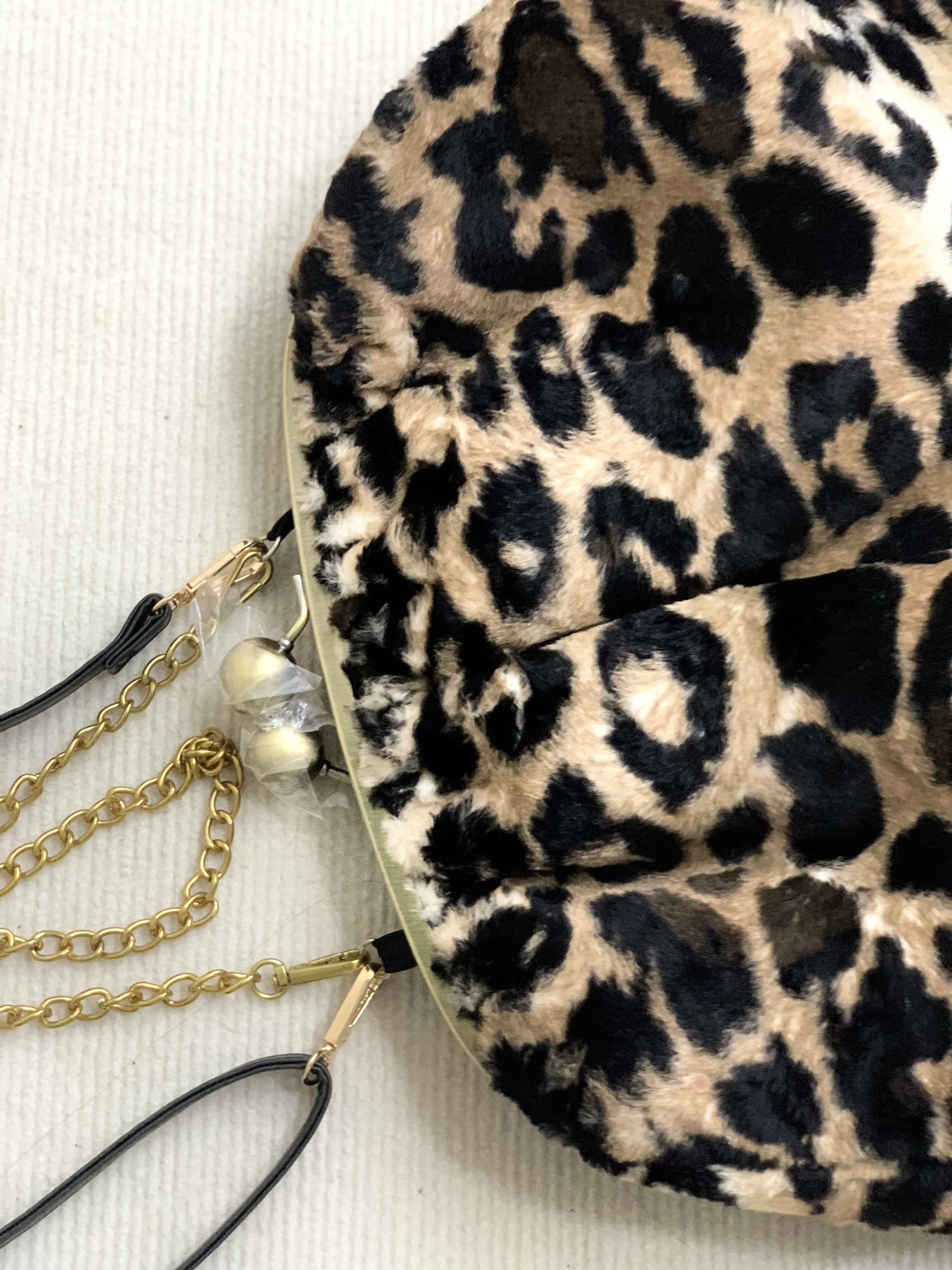 LOST IN VINTAGE Fur Leopard Print Animals Fabric Soft Smooth Owl Bag Balls Bronze Kiss-lock Large Purse Clutch Large 43x40x13cm view 3