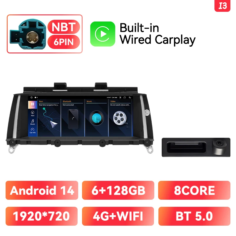 Draadloze Carplay Android 14 Auto Autoradio Voor Bmw X3 F 25 X4 F26 Cic Nbt Navigatie Ips Scherm Headunit 8Core 6G + 128Gb Gps Stereo