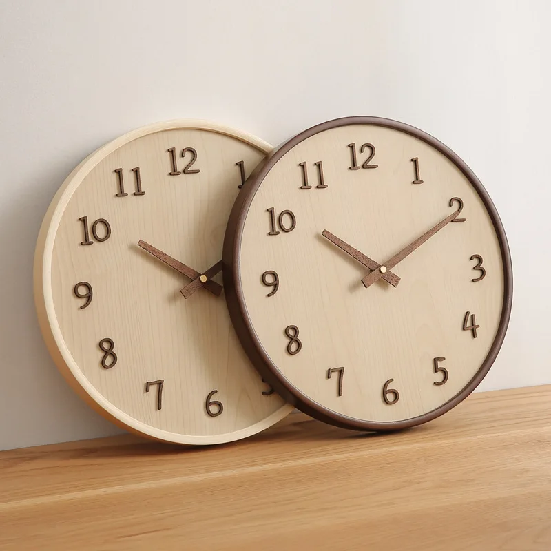 12/14 Inches Walnut-colored Wall Clock. Wooden Clock With Silent Digital 3d Three-dimensional Minimalist Wood Grain Timepiece.